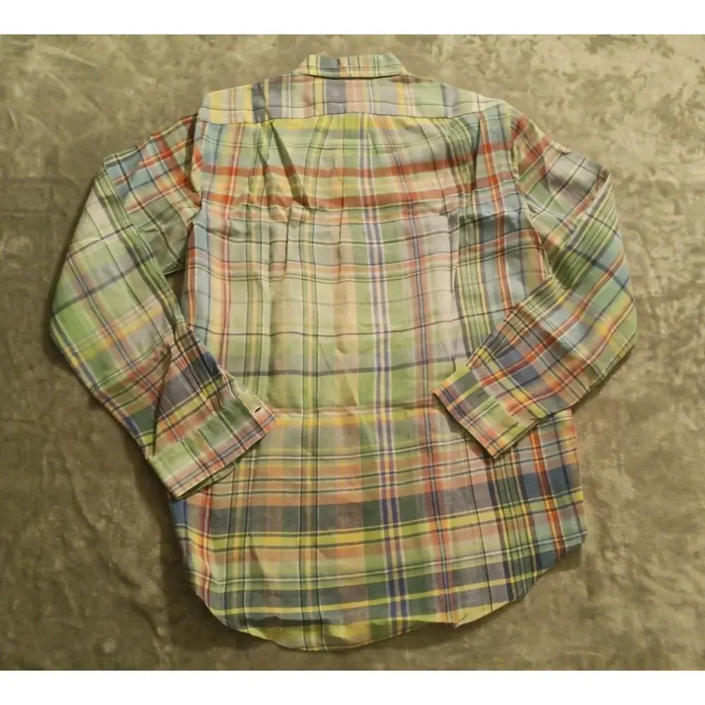 Polo Ralph Lauren Men’s 100% Linen Shirt M Custom Fit Long Sleeve Green Plaid